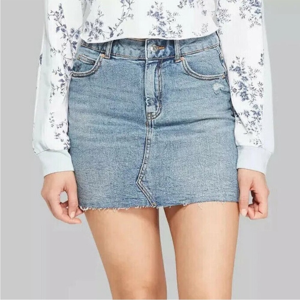 Wild Fable Distressed Raw Hem Denim Skirt